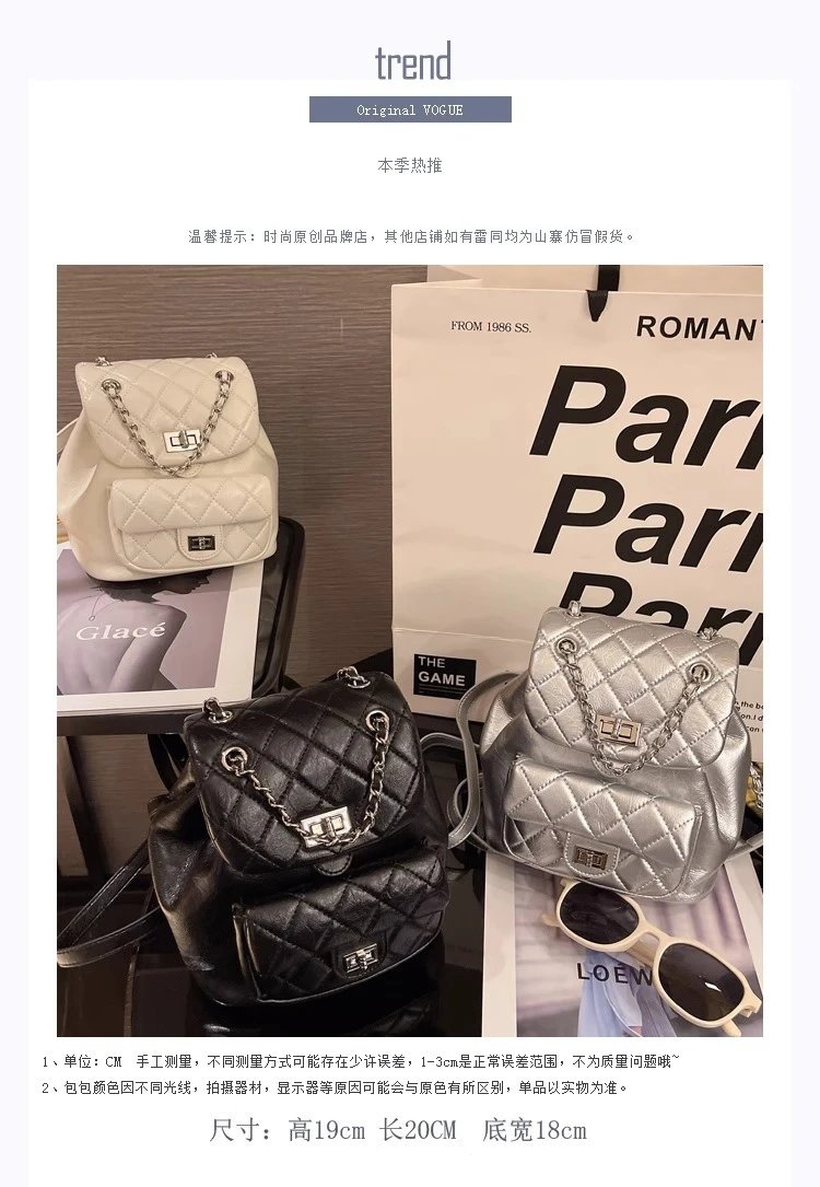 Chanel Mini Backpack Silver Quilted Lambskin with Chain Strap - 2