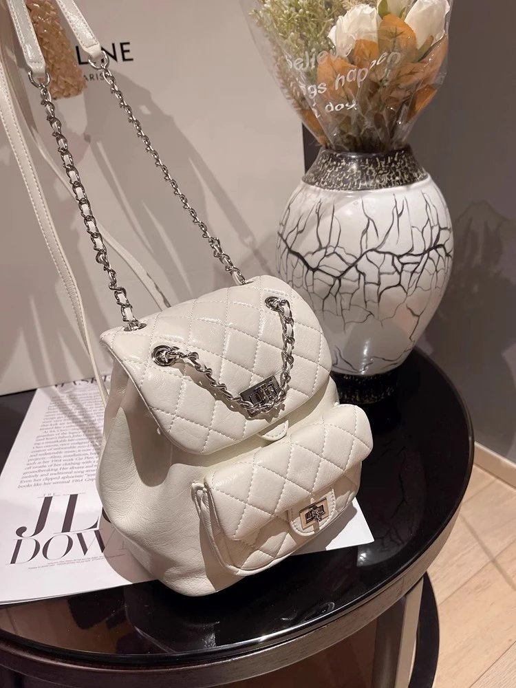 Chanel Mini Backpack Silver Quilted Lambskin with Chain Strap - 3