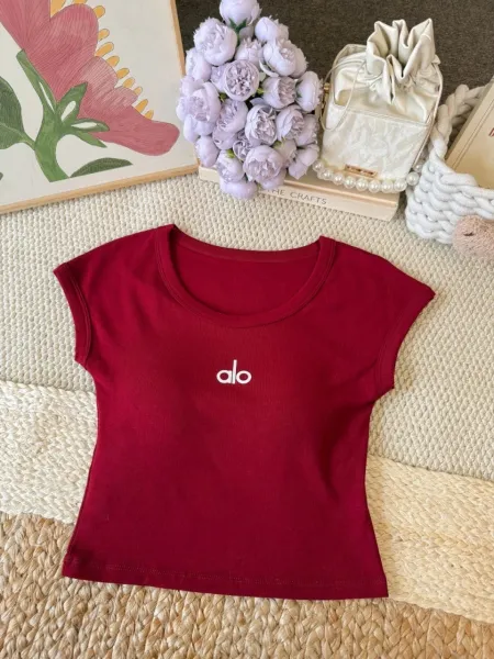 Alo Logo Crop Top Burgundy T-Shirt - 1