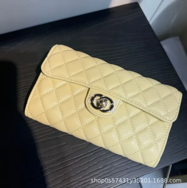 Chanel Classic Flap Wallet in Pale Yellow Quilted Lambskin Clutches - 1
