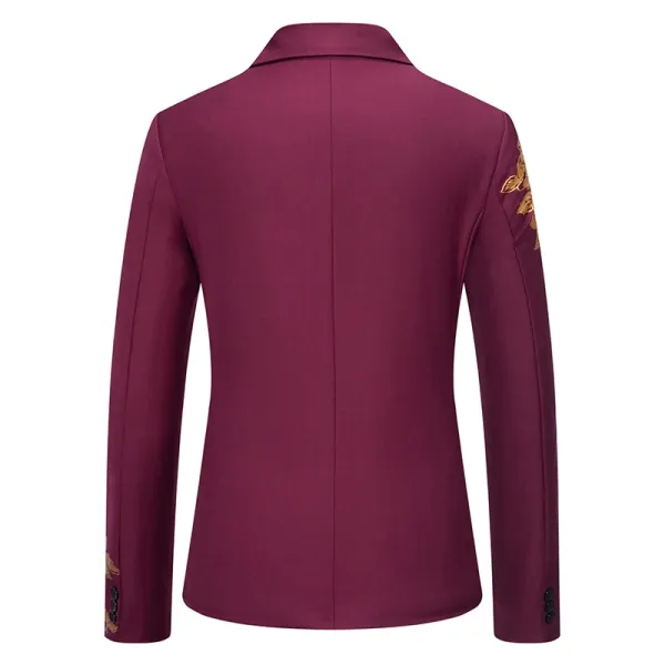Design Embroidered Rose Blazer Burgundy Gold Outerwear.blazer - 14