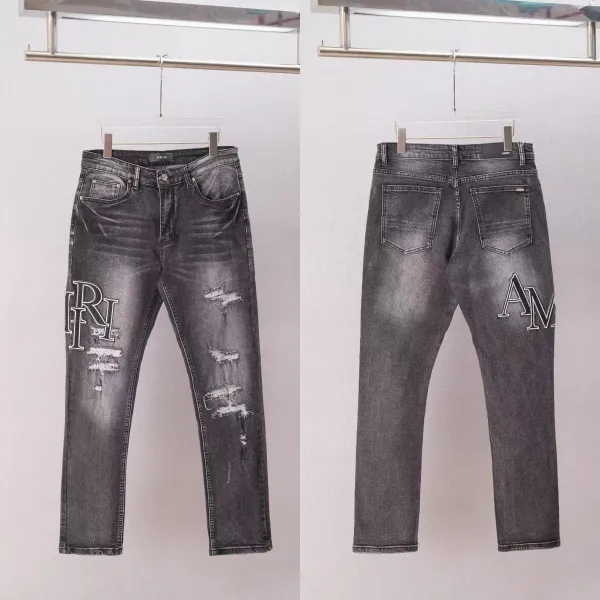 Amiri Distressed Logo Jeans Gray - 1