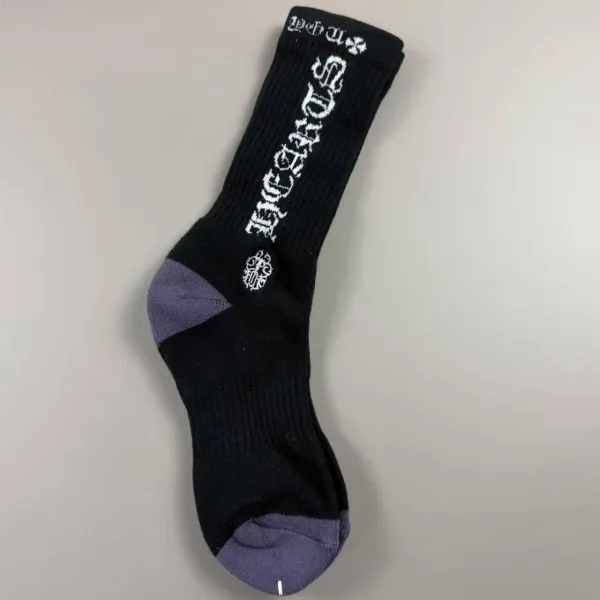 Chrome Hearts Socks Black Purple Crew Socks - 1