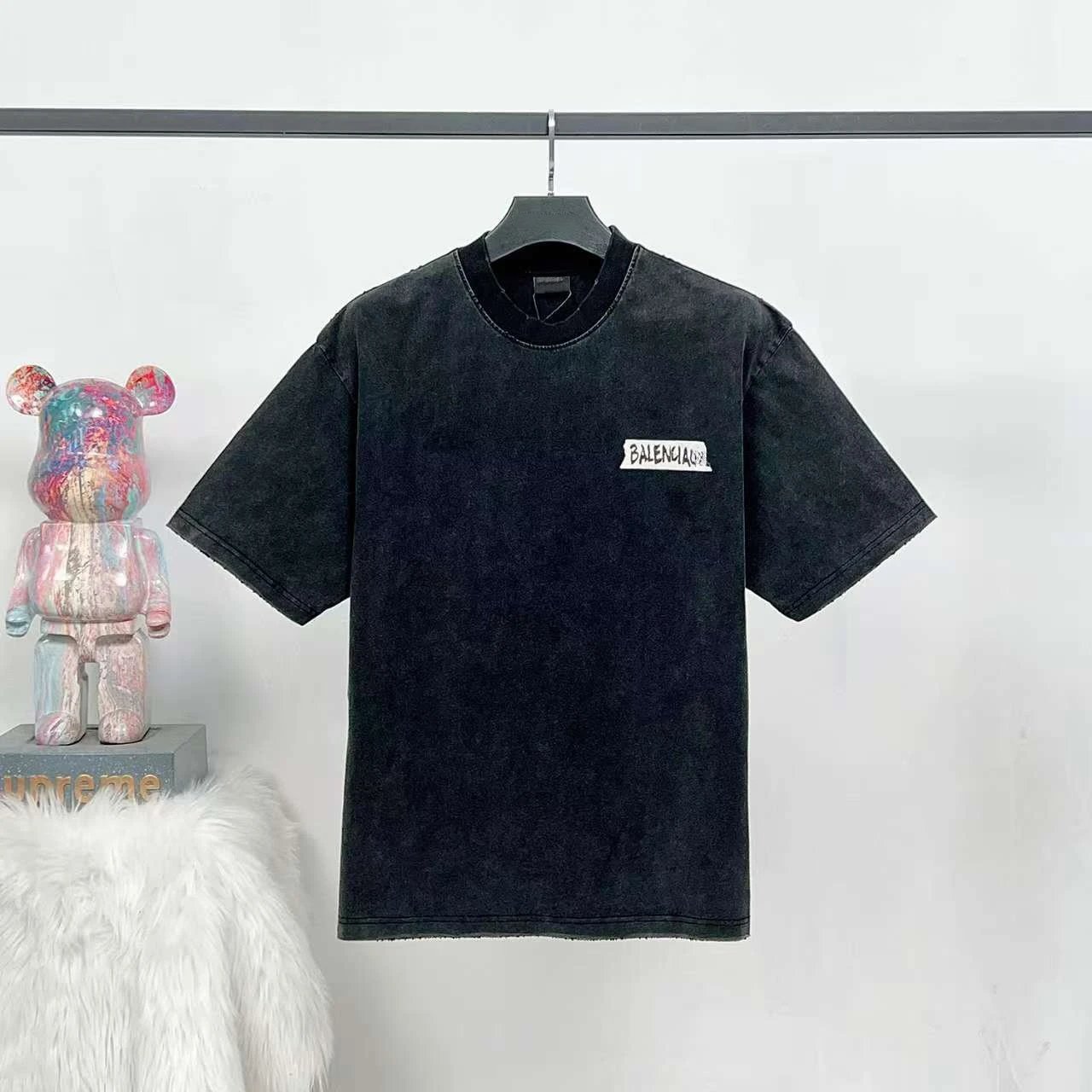 Balenciaga Logo Patch Acid Wash Black T-Shirt - 5