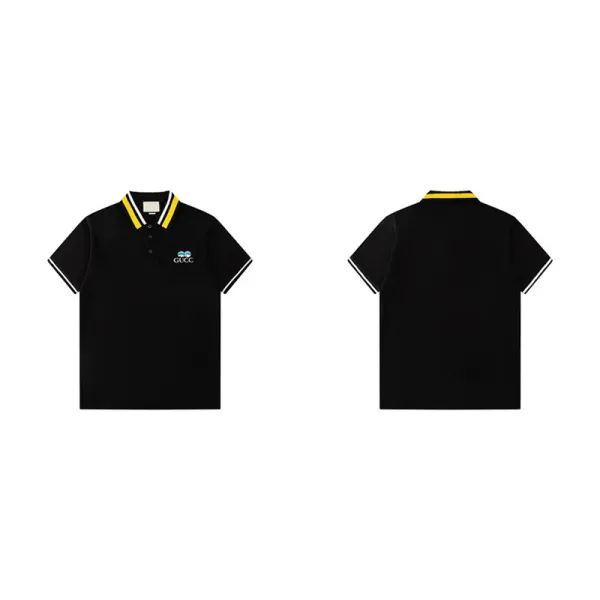 Gucci Polo Shirt Black with Yellow and White Trim - 1