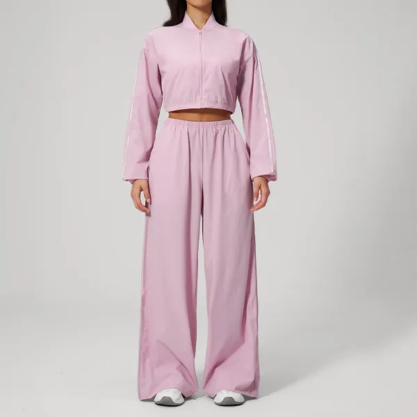 Design Cropped Track Jacket and Wide-Leg Pants Set Pink - 1