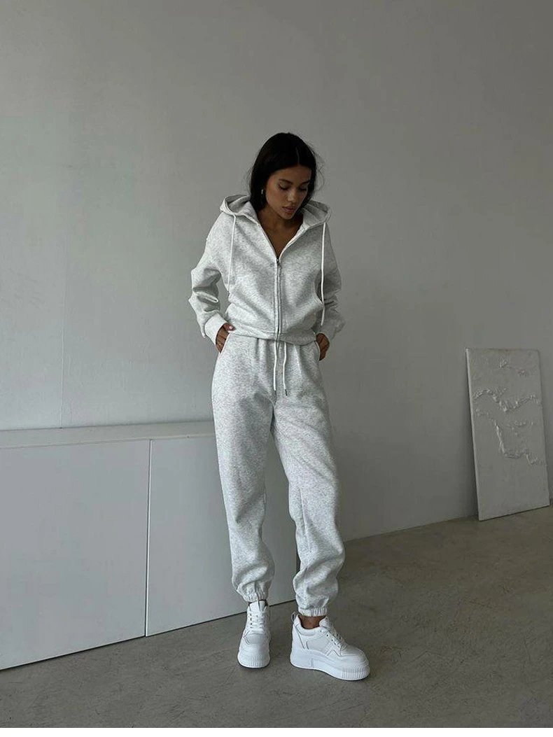 Design Zip-Up Hoodie and Sweatpants Set Gray - 20