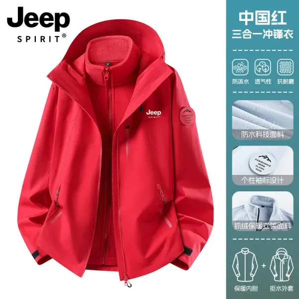 Design Jeep Spirit Three-in-One Waterproof Jacket Red Outerwear - 1