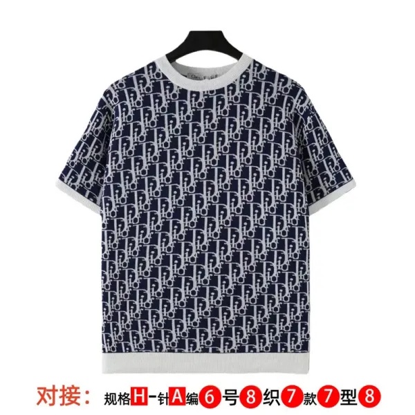 Dior Oblique Knit T-Shirt Navy and White - 1
