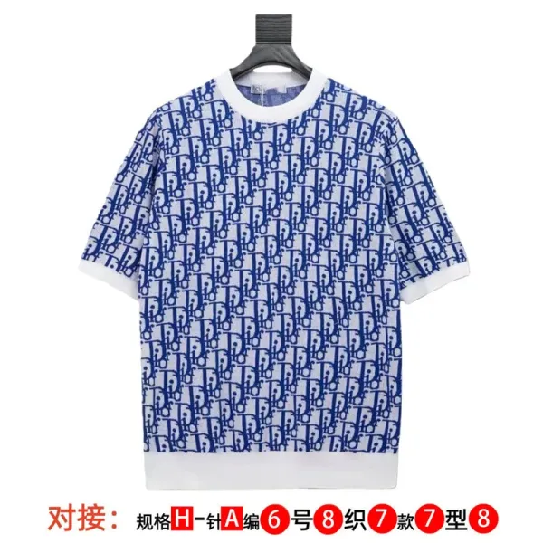 Dior Oblique Monogram Knit T-Shirt Blue and White - 1
