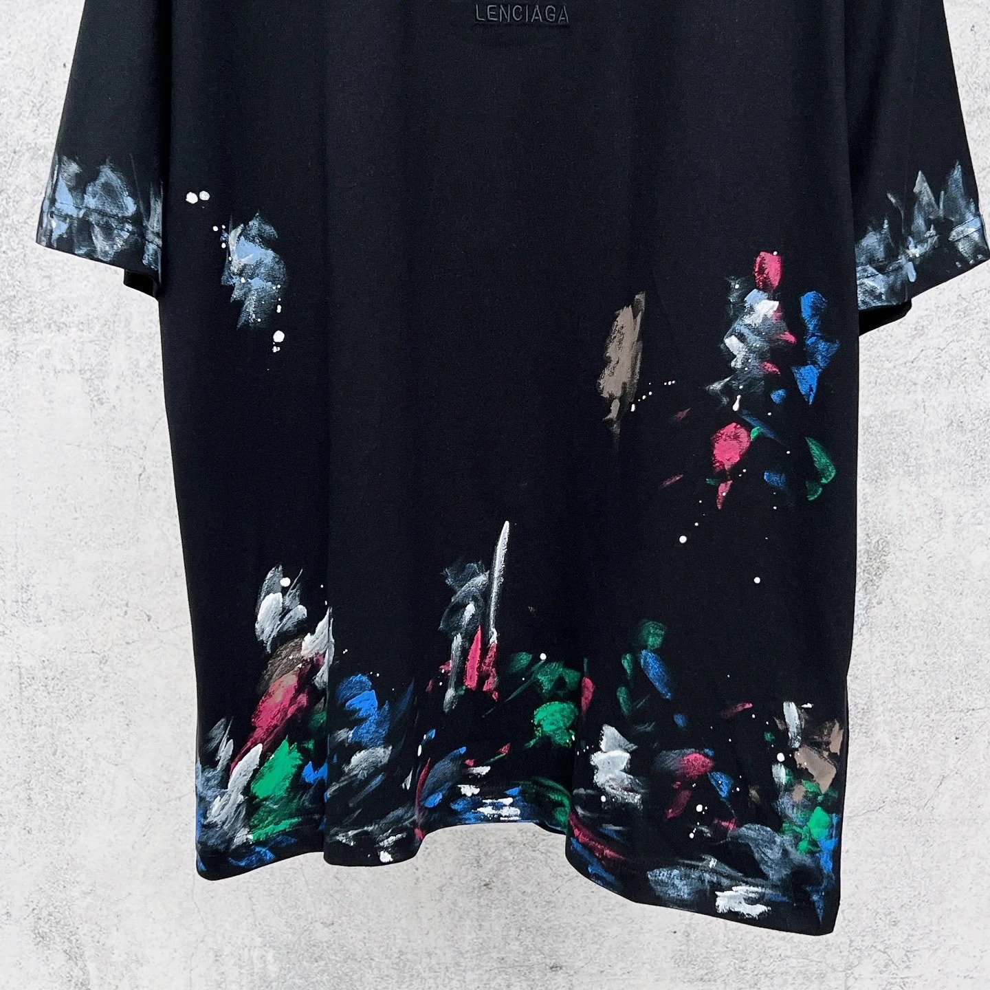 Design Lenciaga Paint Splatter Black Oversized T-Shirt Tops.t Shirts - 6
