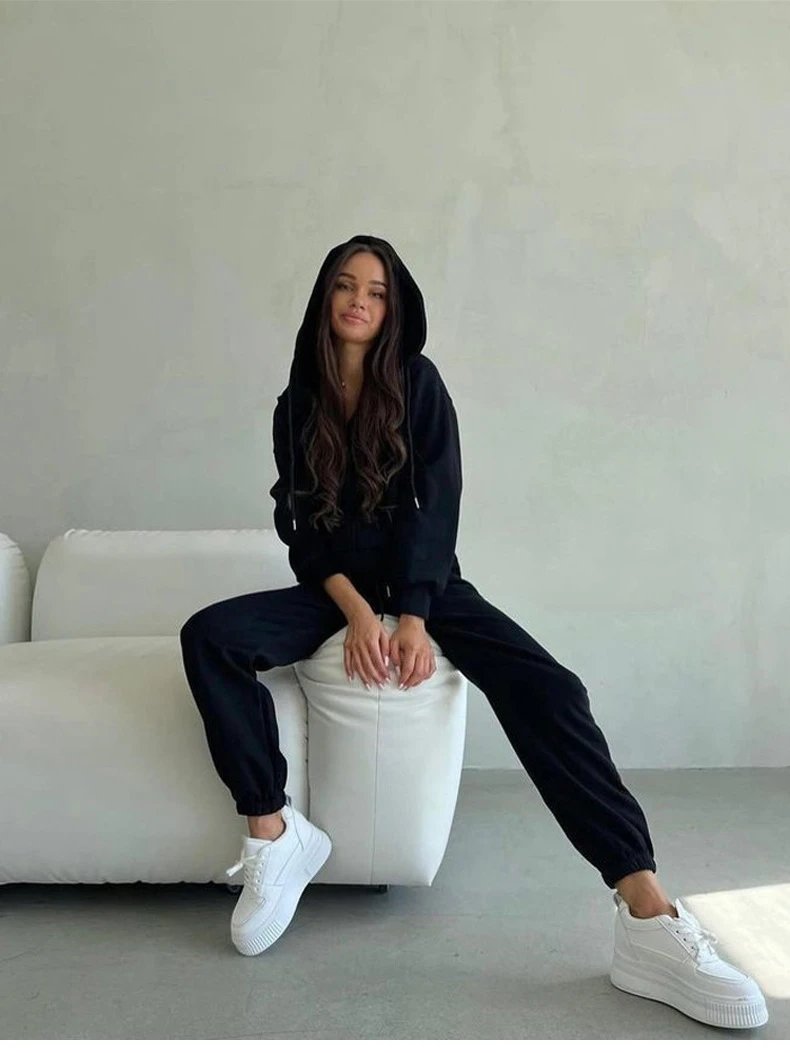 Design Zip-Up Hoodie and Sweatpants Set Gray - 23