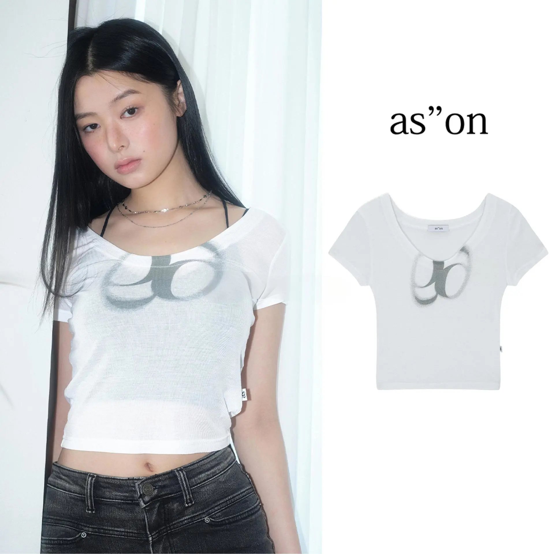 Design Sheer Cropped T-Shirt with Abstract Graphic White Top - 3