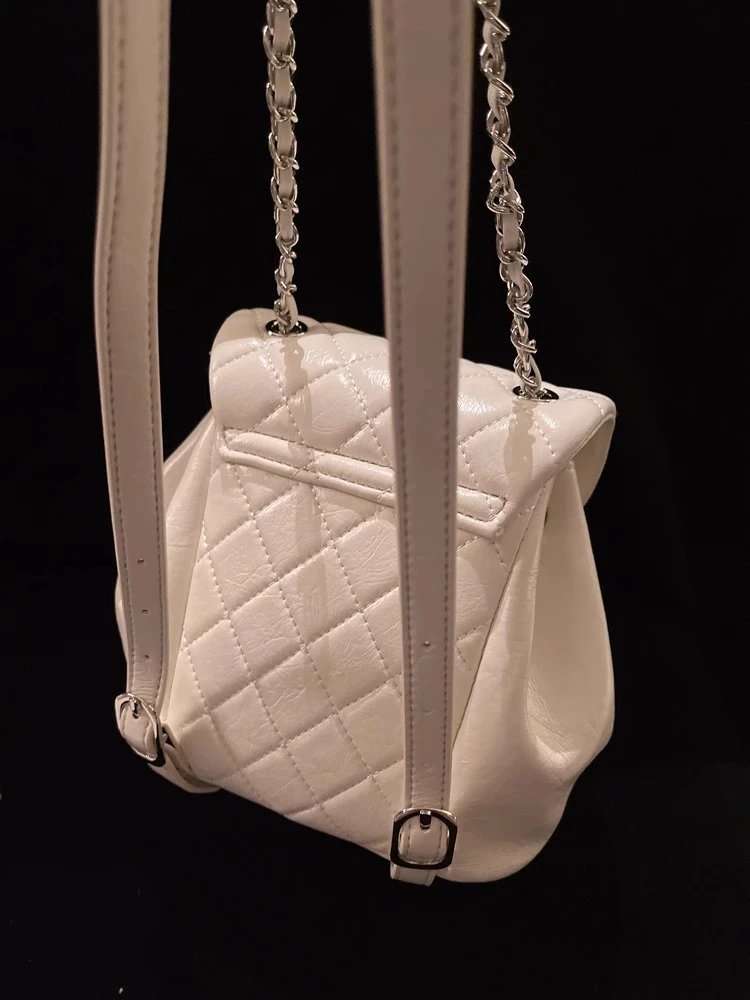 Chanel Mini Backpack Silver Quilted Lambskin with Chain Strap - 4
