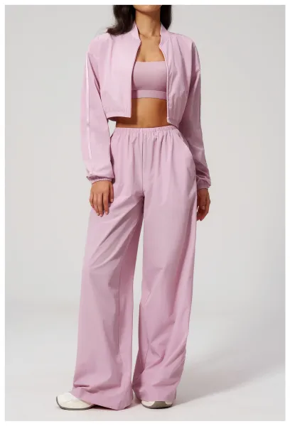 Design Cropped Zip-Up Jacket and Wide-Leg Pants Set in Pale Lime - 21