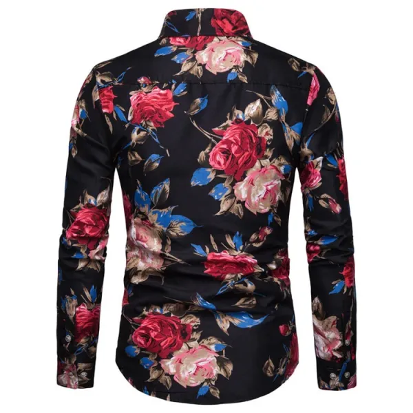Design Floral Print Long Sleeve Button-Up Shirt Black - 6