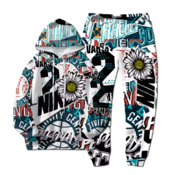 Design Multicolor Graphic Print Hoodie and Sweatpants Set - 1