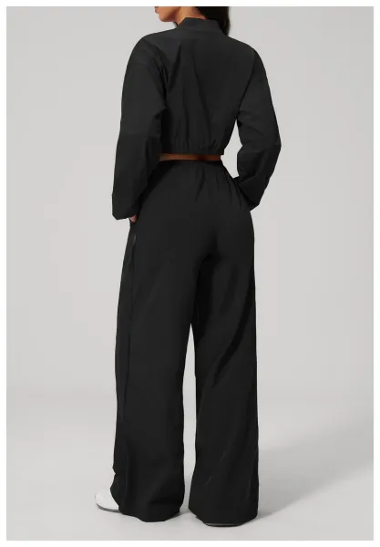 Design Cropped Zip-Up Jacket and Wide-Leg Pants Set in Pale Lime - 44