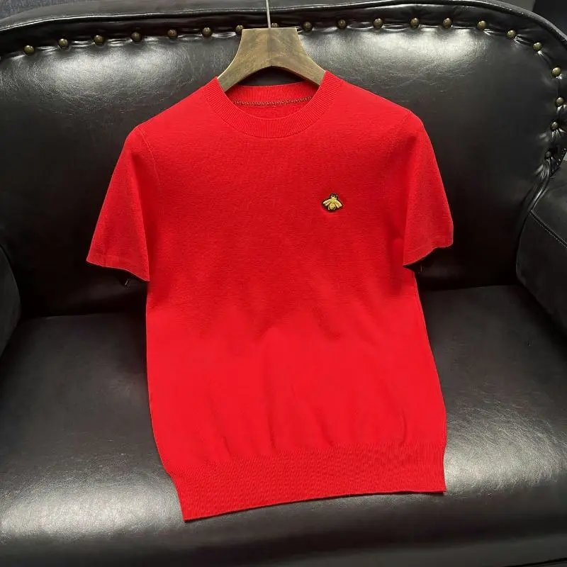 Maison Kitsuné Bee Embroidered Knit T-Shirt Red