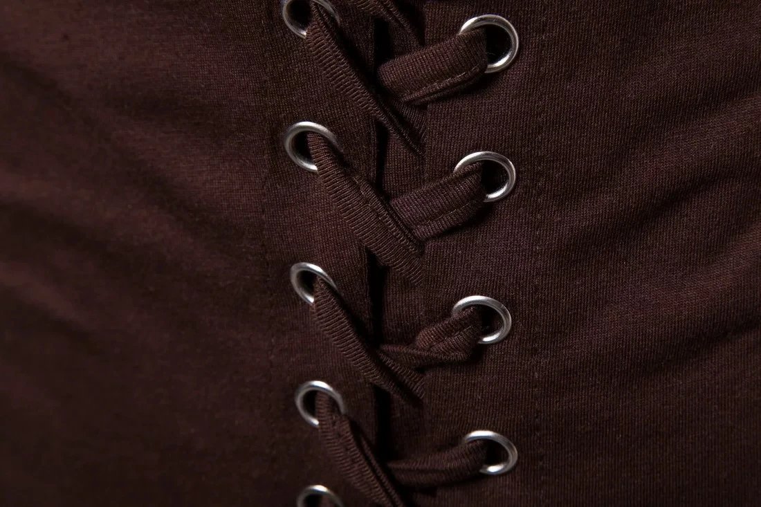 Design Lace-Up Asymmetrical Brown T-Shirt Tops.t Shirts - 10