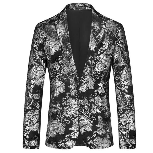 Design Floral Baroque Print Black and Silver Blazer Outerwear.blazer - 1