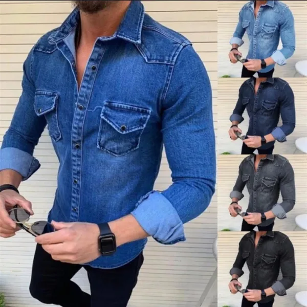 Design Denim Shirt Dark Wash Button-Up Shirt - 3