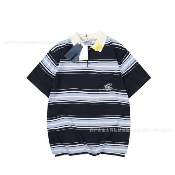 Design Striped Polo Navy Blue and Light Blue Short Sleeve Polo Tops.polo - 1