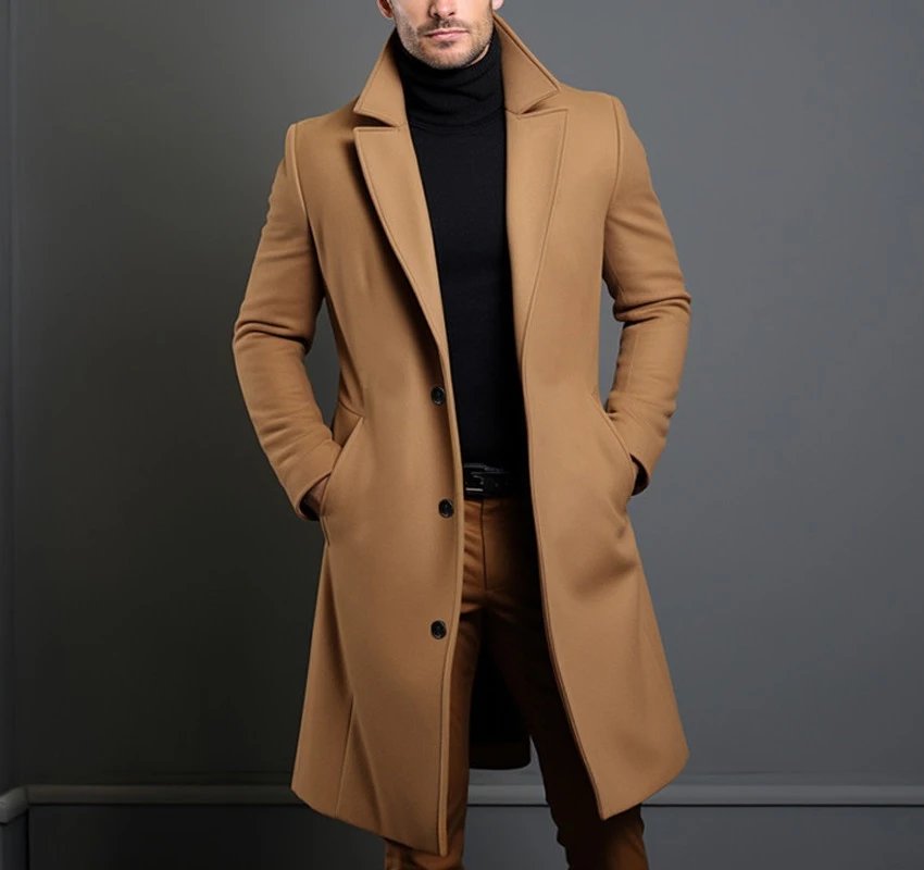 Design Classic Notch-Lapel Wool Blend Coat Navy Outerwear.coat - 2