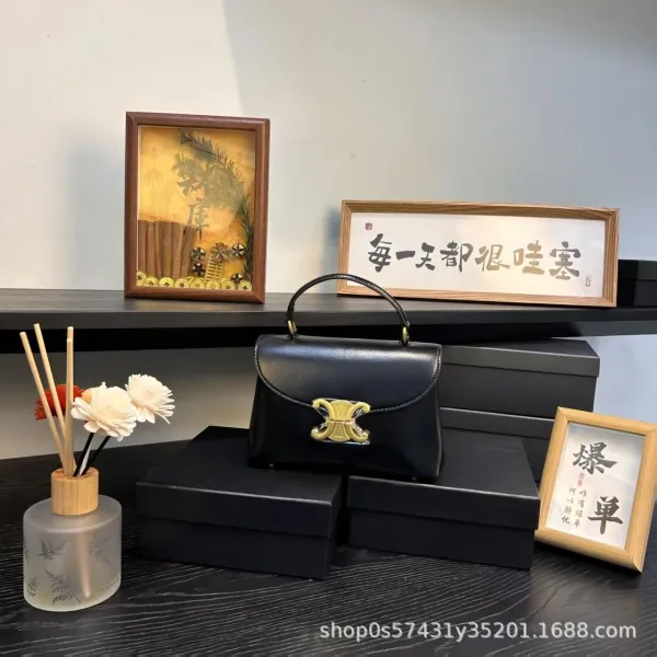 Design Mini Top-Handle Handbag Black with Gold-tone Clasp - 1