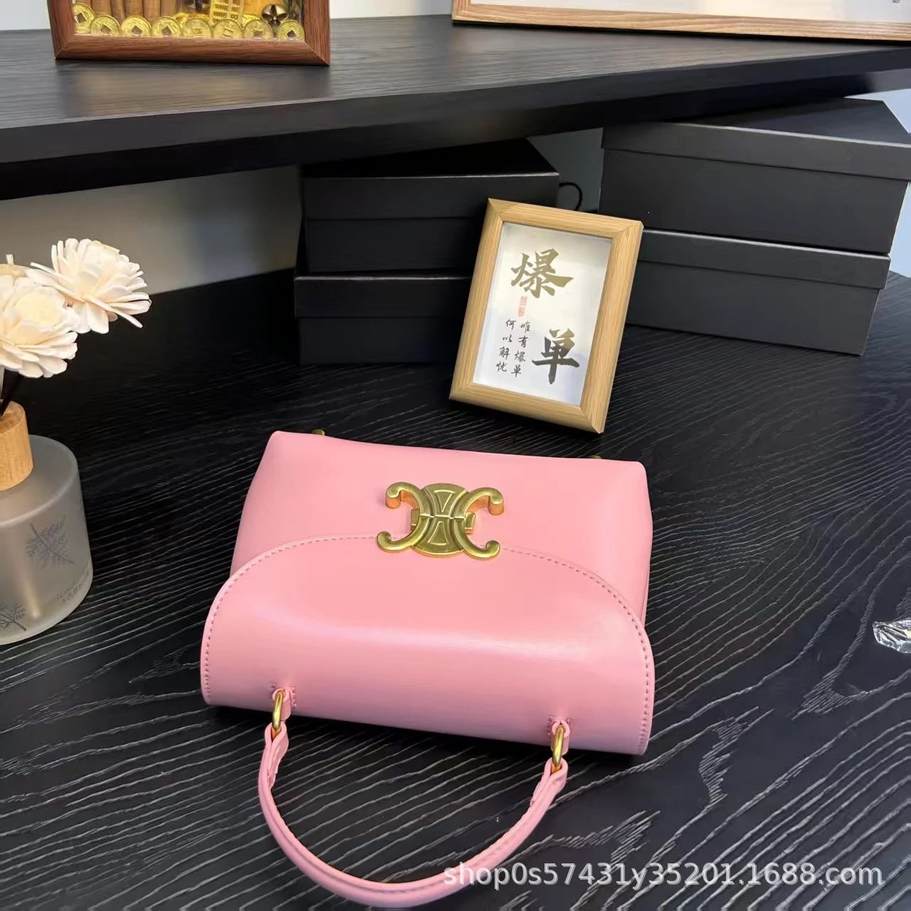 Celine Triomphe Mini Bag Burgundy Leather Handbag - 13
