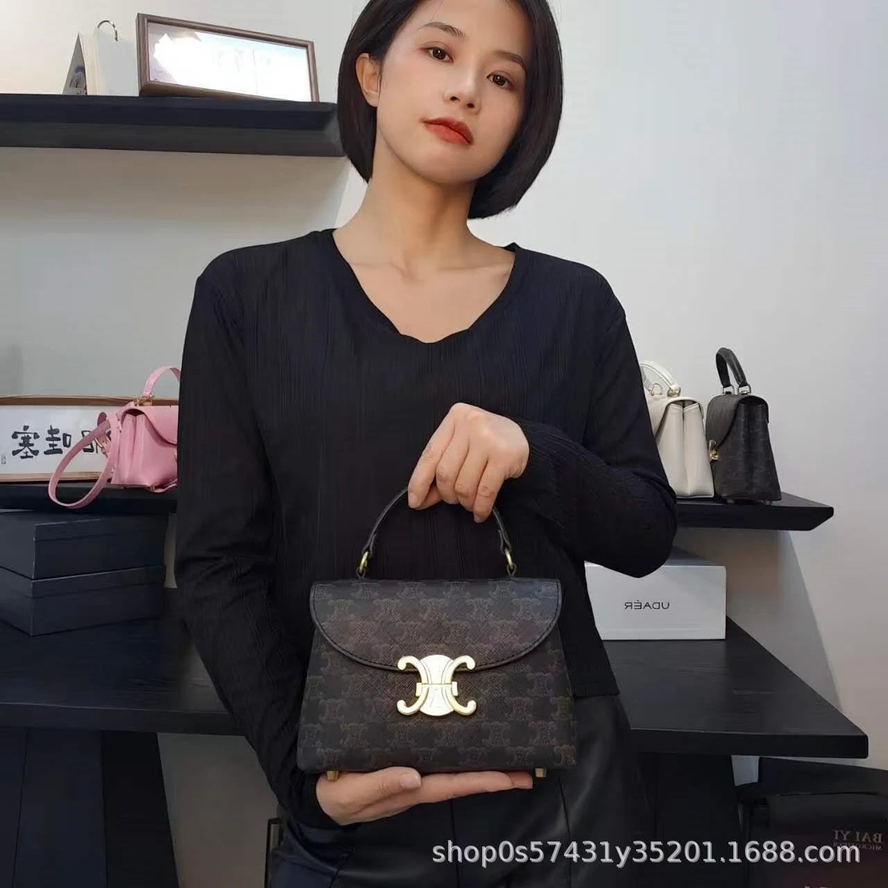 Celine Triomphe Mini Bag Burgundy Leather Handbag - 30