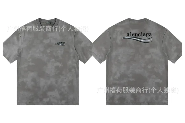 Balenciaga Logo Wave Tie-Dye T-Shirt Gray - 1
