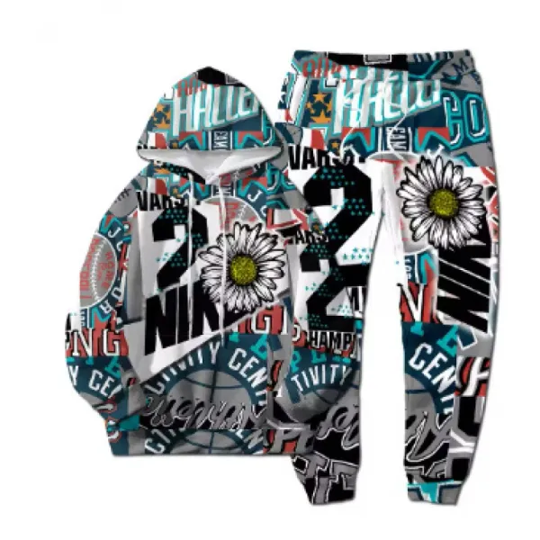Design Graphic Print Hoodie and Sweatpants Set Multicolor - 1