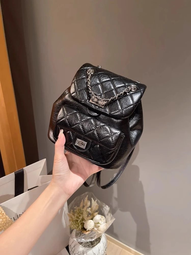 Chanel Mini Backpack Silver Quilted Lambskin with Chain Strap - 15