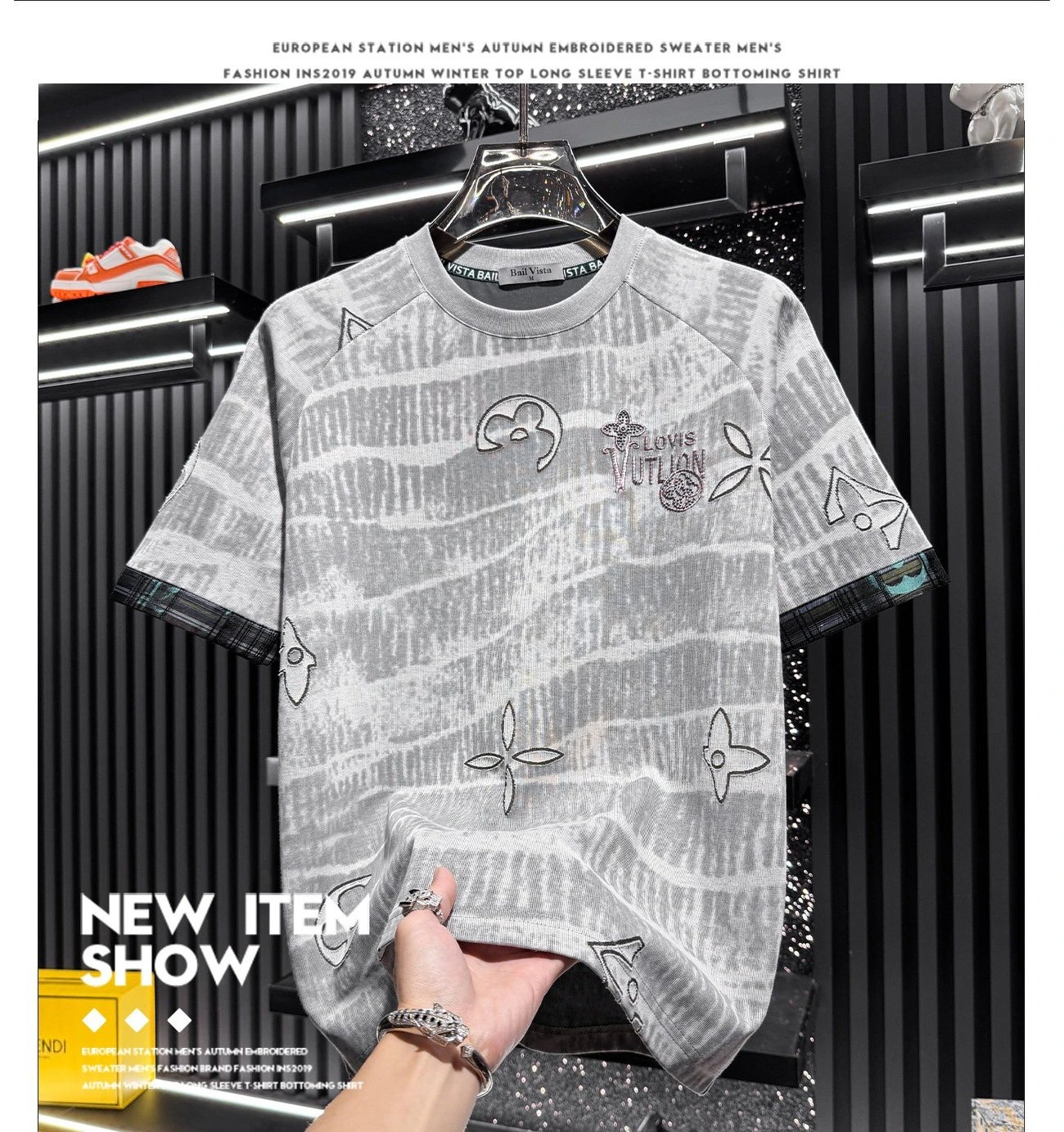 Louis Vuitton Graphic Embroidered Raglan T-Shirt Gray - 8