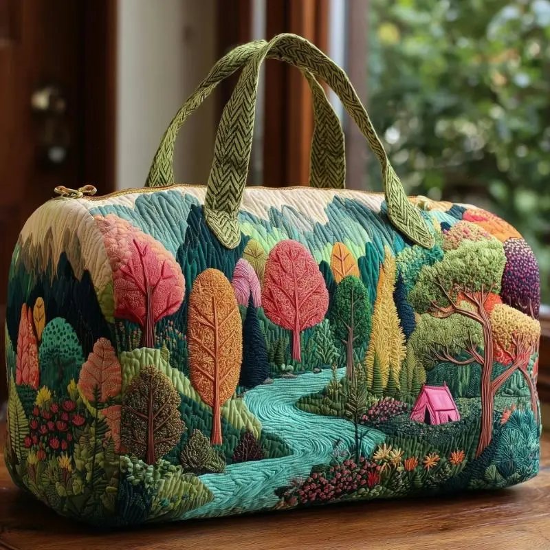 Handcrafted Quilted Landscape Duffle Bag Multicolor Travel
