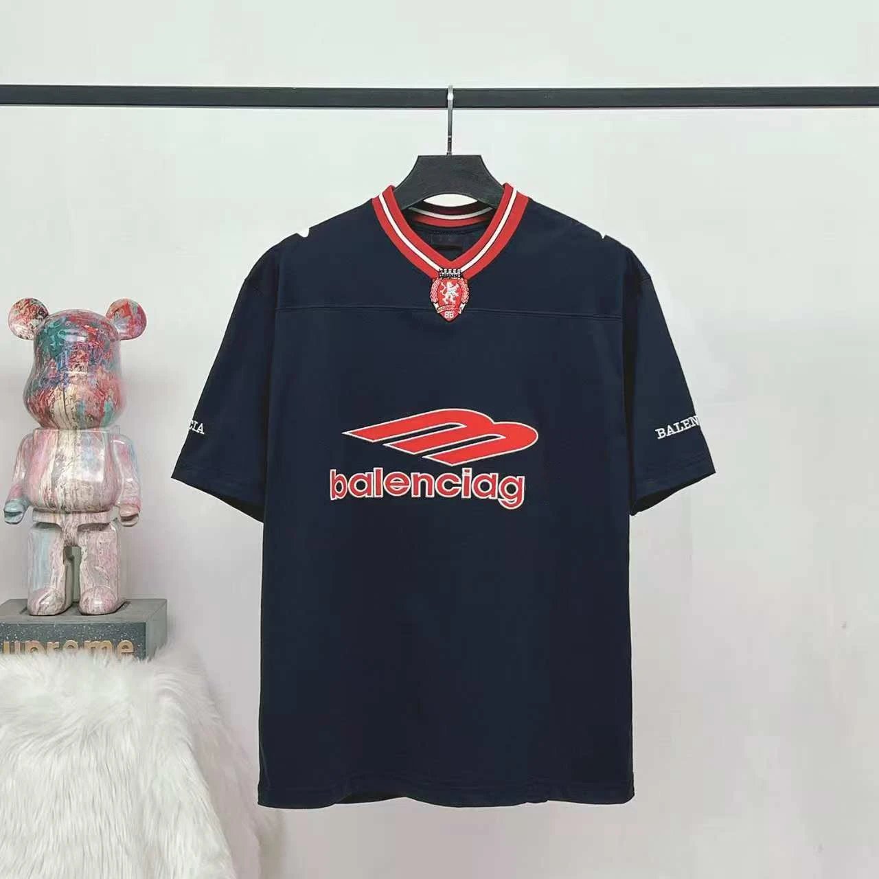 Balenciaga Logo V-Neck Jersey Navy - 7