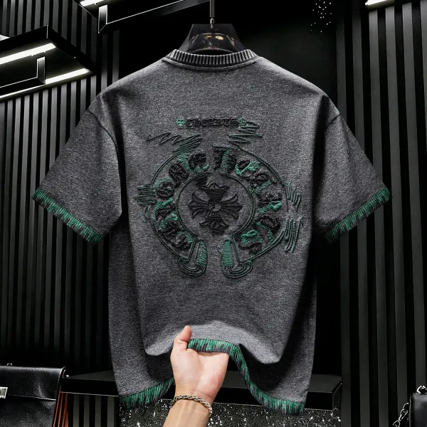 Chrome Hearts Embroidered Logo Gray T-Shirt with Green Trim - 1