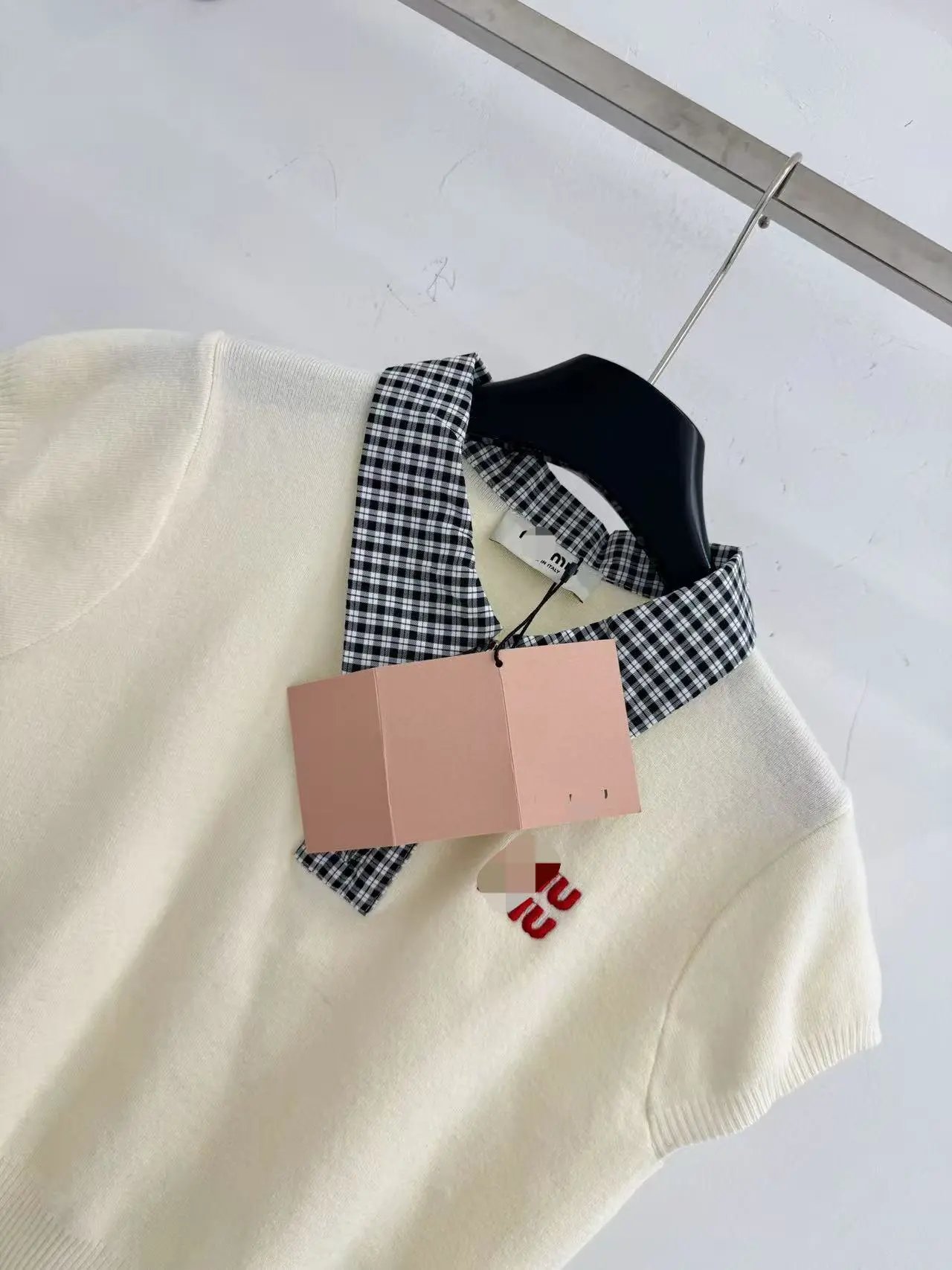 Design Collared Knit Vest Gray with Blue-White Stripe Collar Vest Top - 8