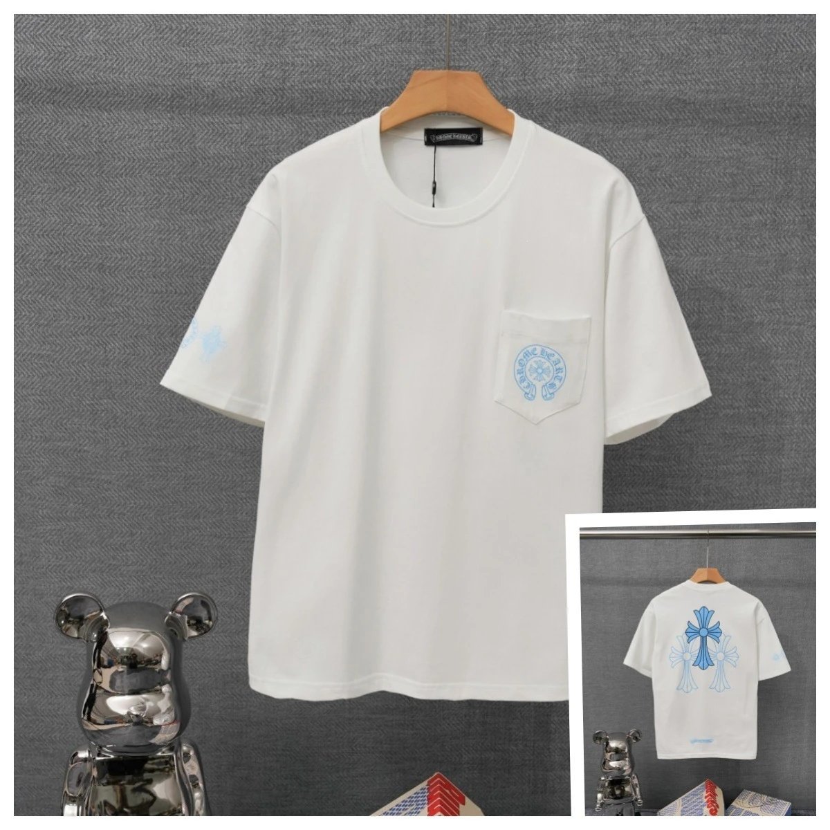 Chrome Hearts Pocket Tee White with Blue Embroidery T-Shirt - 1