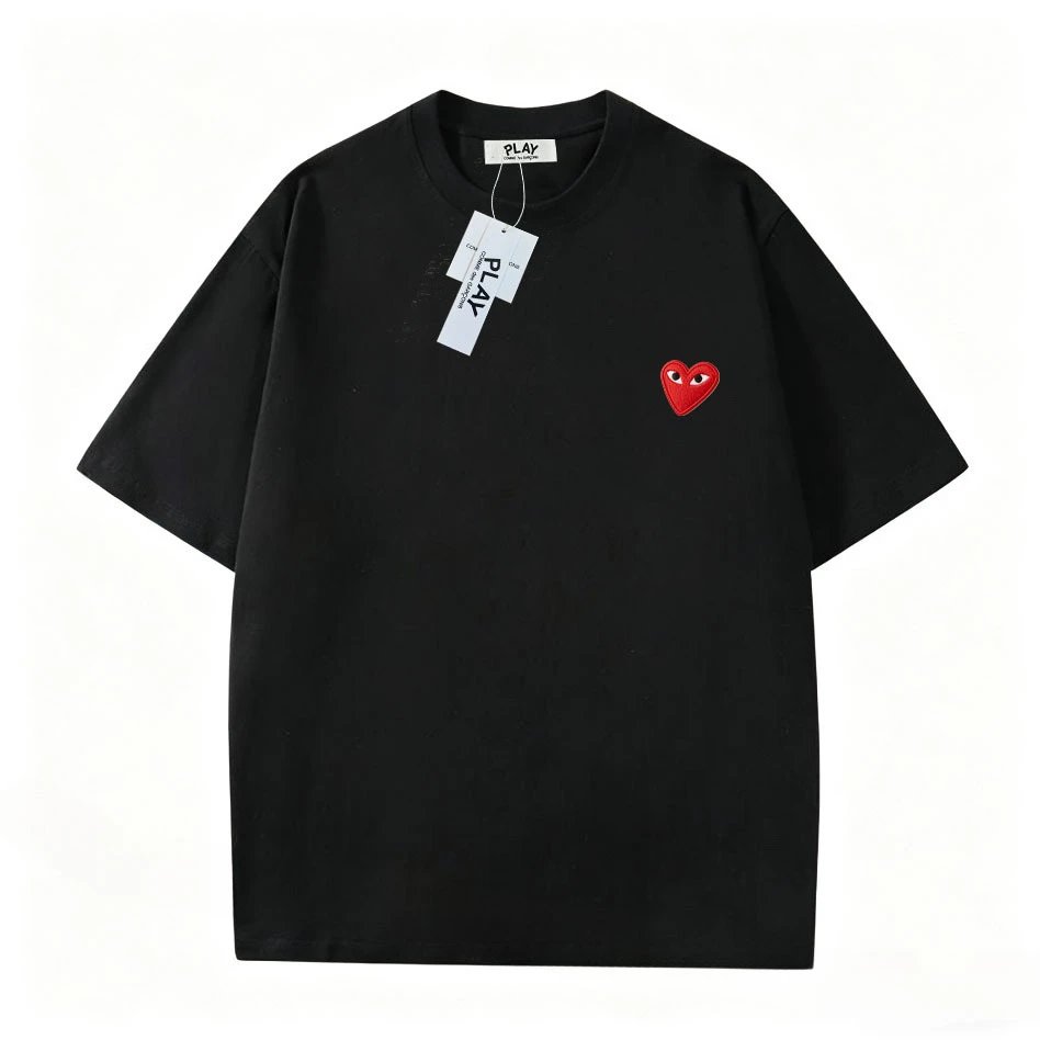Comme des Garçons Play Red Heart Embroidered Beige T-Shirt - 12