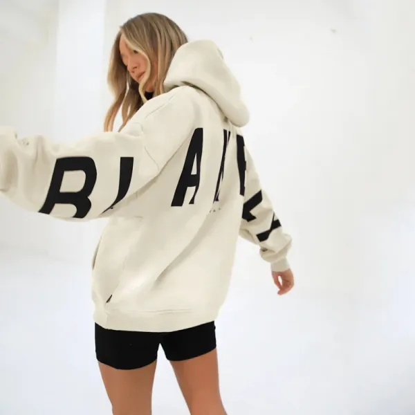 Design Oversized Graphic Hoodie in Light Gray with Black Lettering - 21