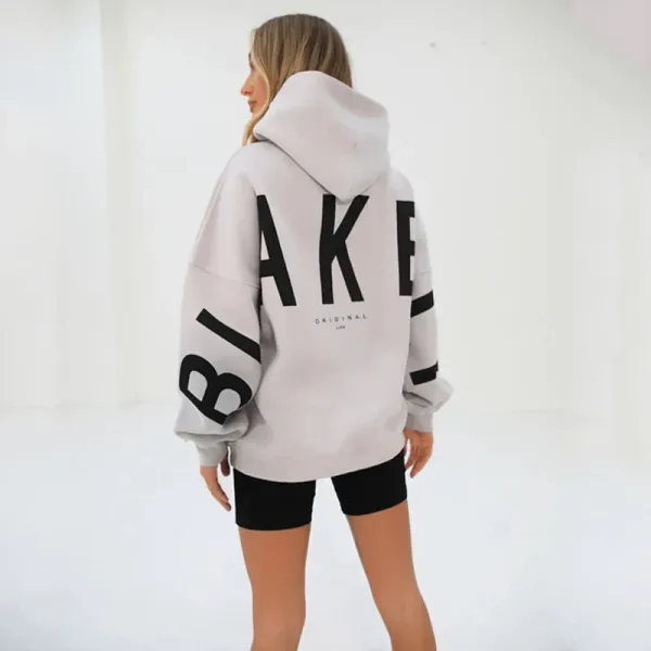 Design Oversized Graphic Hoodie in Light Gray with Black Lettering - 10
