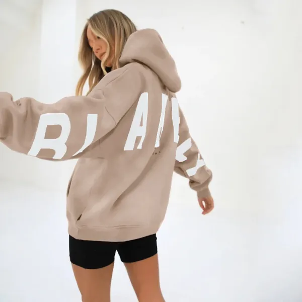 Design Oversized Graphic Hoodie in Light Gray with Black Lettering - 35