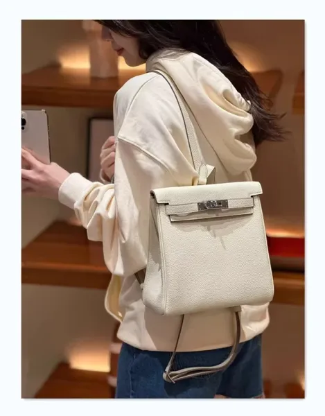 Hermès Kelly Pouch Backpack White Togo Leather Crossbody Bag - 1