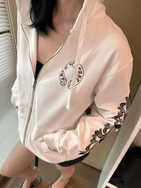 Chrome Hearts Logo Print Zip-Up Hoodie White - 1