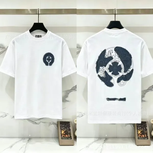 Design Embroidered Circle Motif T-Shirt White Tops.t Shirts - 1