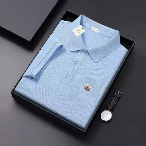 Moncler Polo Shirt Light Blue Tops.polo - 1
