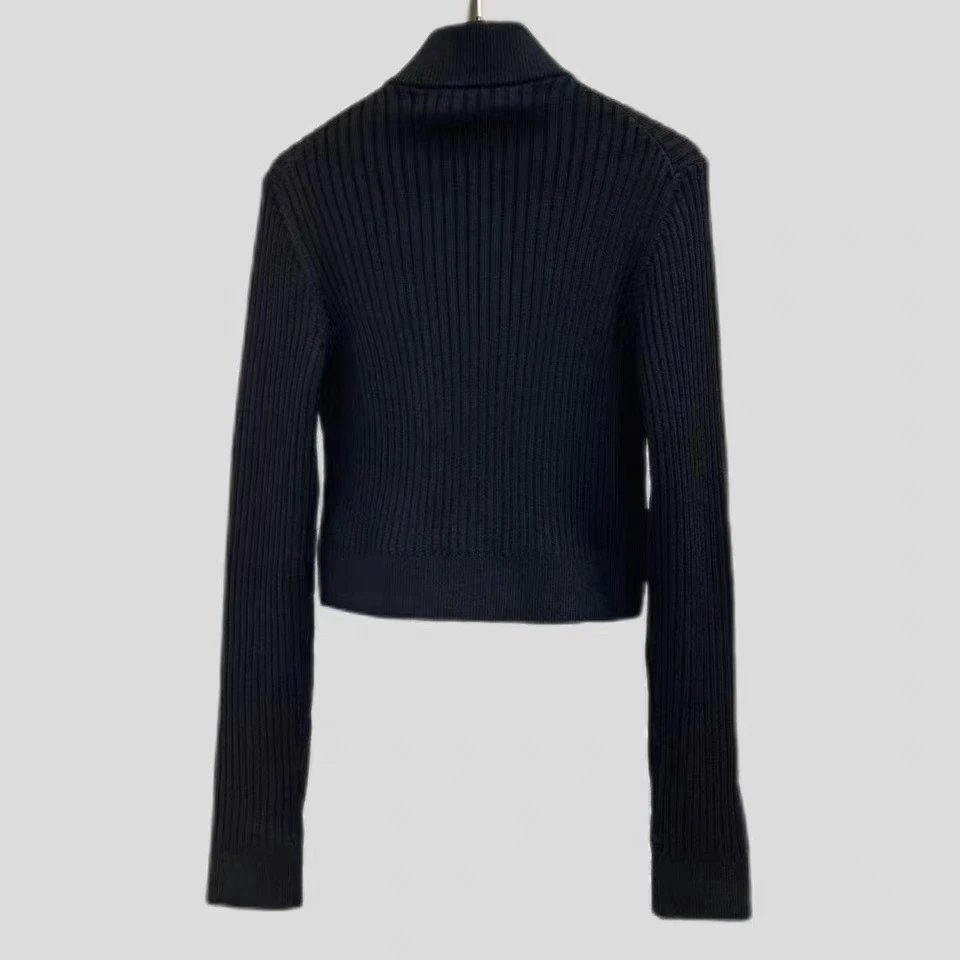 Miu Miu Ribbed Zip-Front Sweater Navy - 4