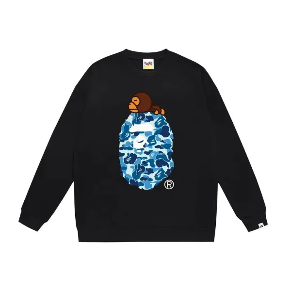 A Bathing Ape Blue Camo Ape Head Monkey Sweatshirt Black Hoodie - 1